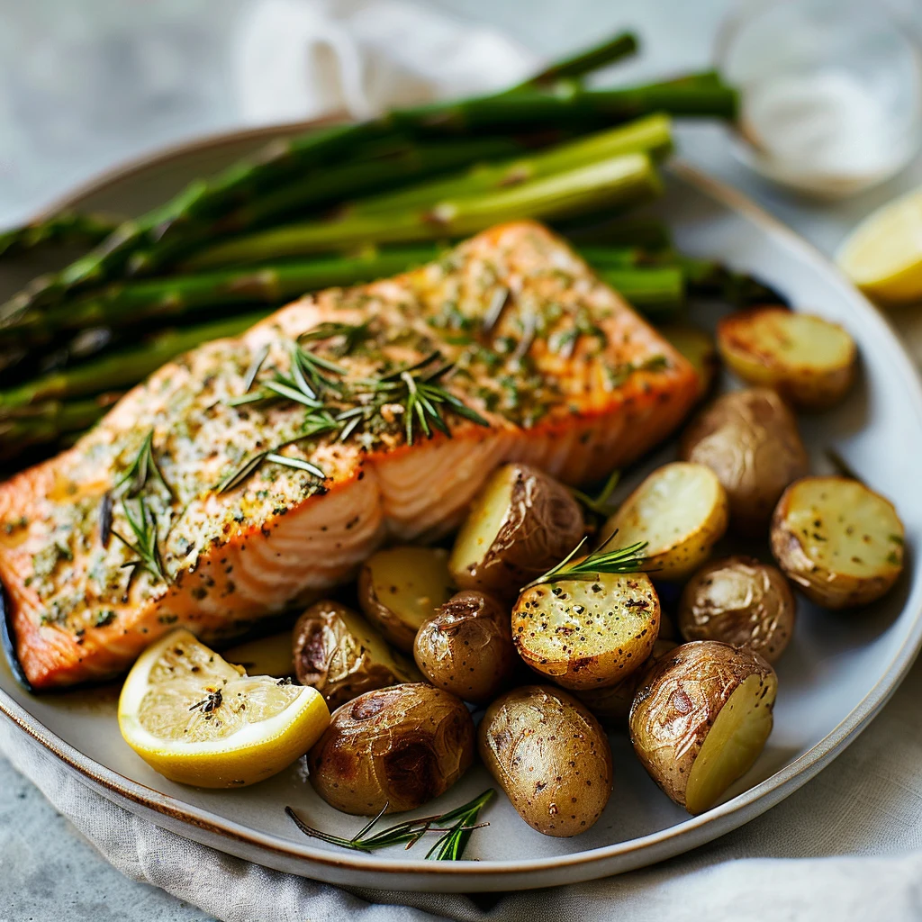 Spicy Lemon Herb Salmon & Roasted Veggies